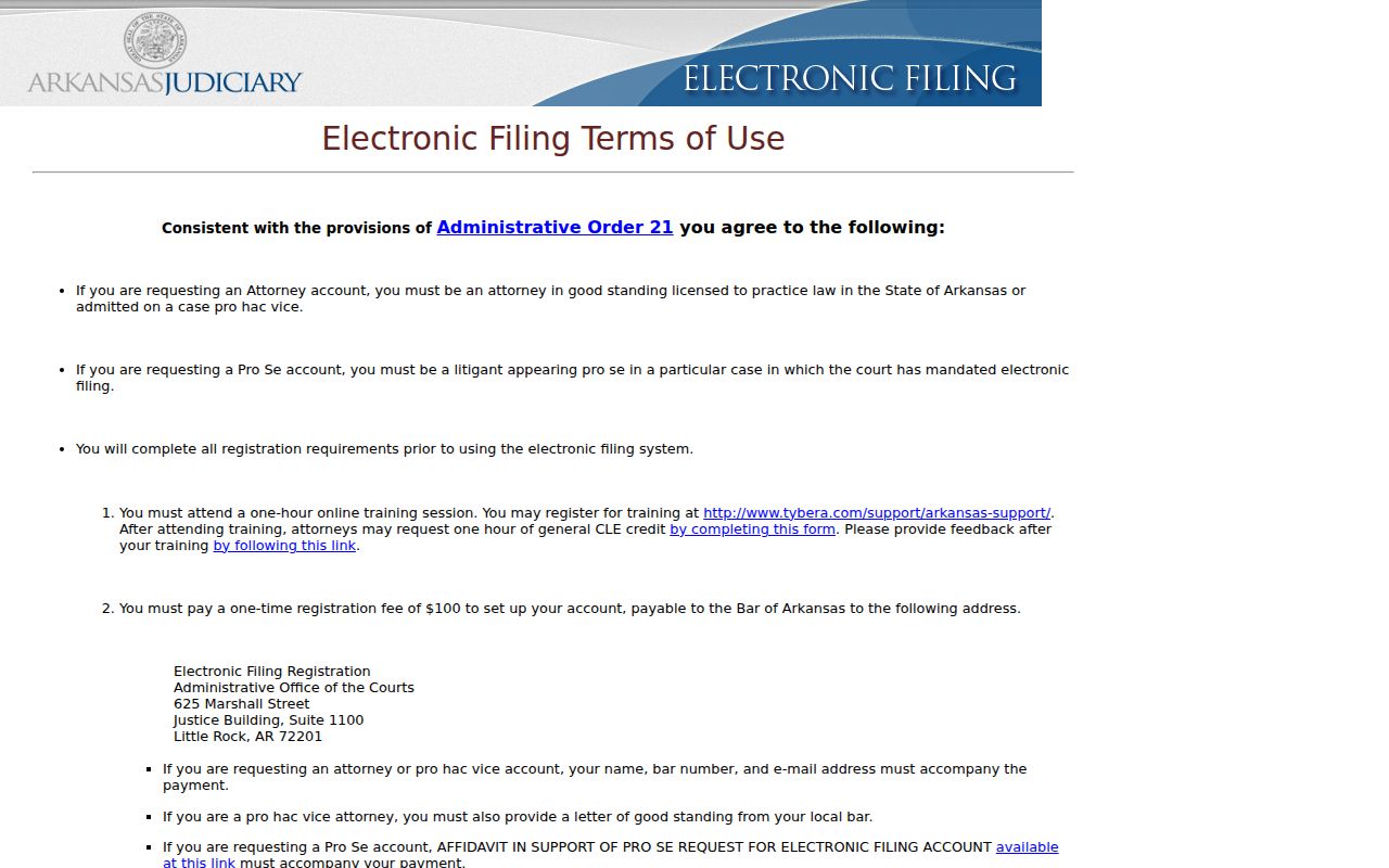 Official eFlex account terms for filings in Desha County court cases
