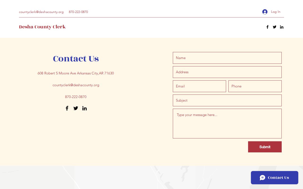 Desha County contact form distinguished from a court case records order