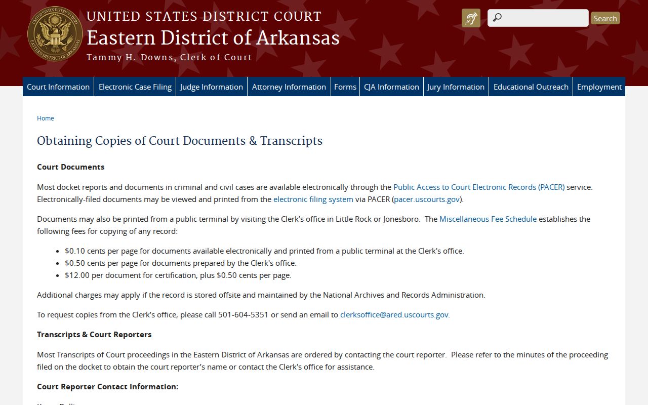 Federal court document copy instructions for records involving Desha County