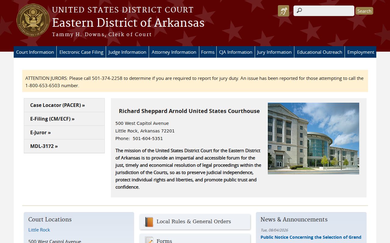 Eastern District of Arkansas federal court records source for Desha County matters