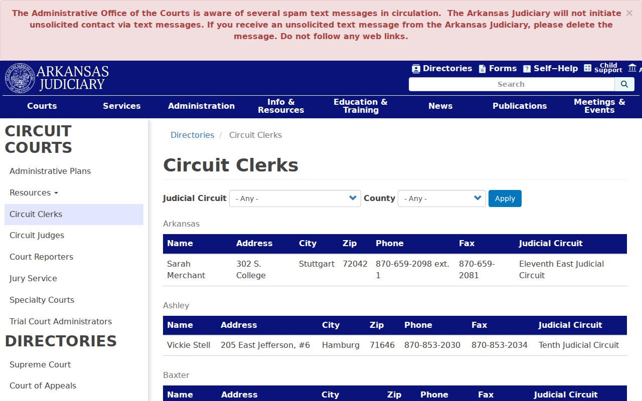 Desha County court docket statewide Circuit Clerk directory